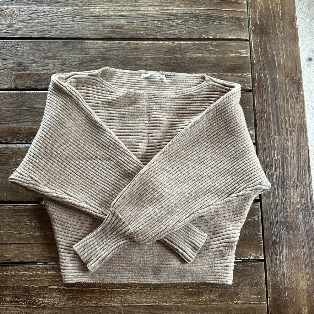 Anthropologie Tan Off-the-Shoulder Sweater